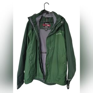 Eddie Bauer Men's Sz M WeatherEdge green hooded Jacket EUC Waterproof Breathable